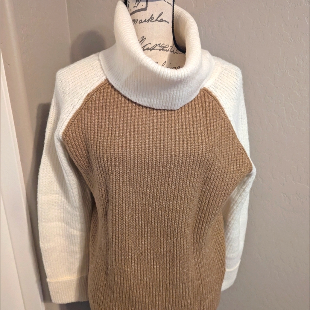 St. John's Bay Cream and Tan Turtleneck Sweater